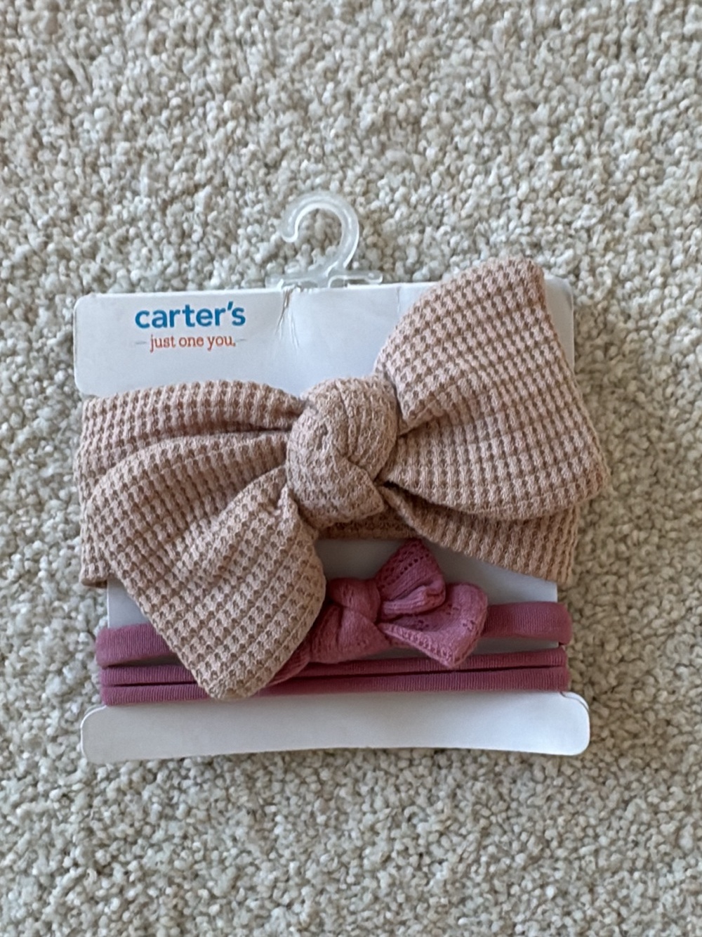 Carter's blush and mauve bow headband and elastic set
